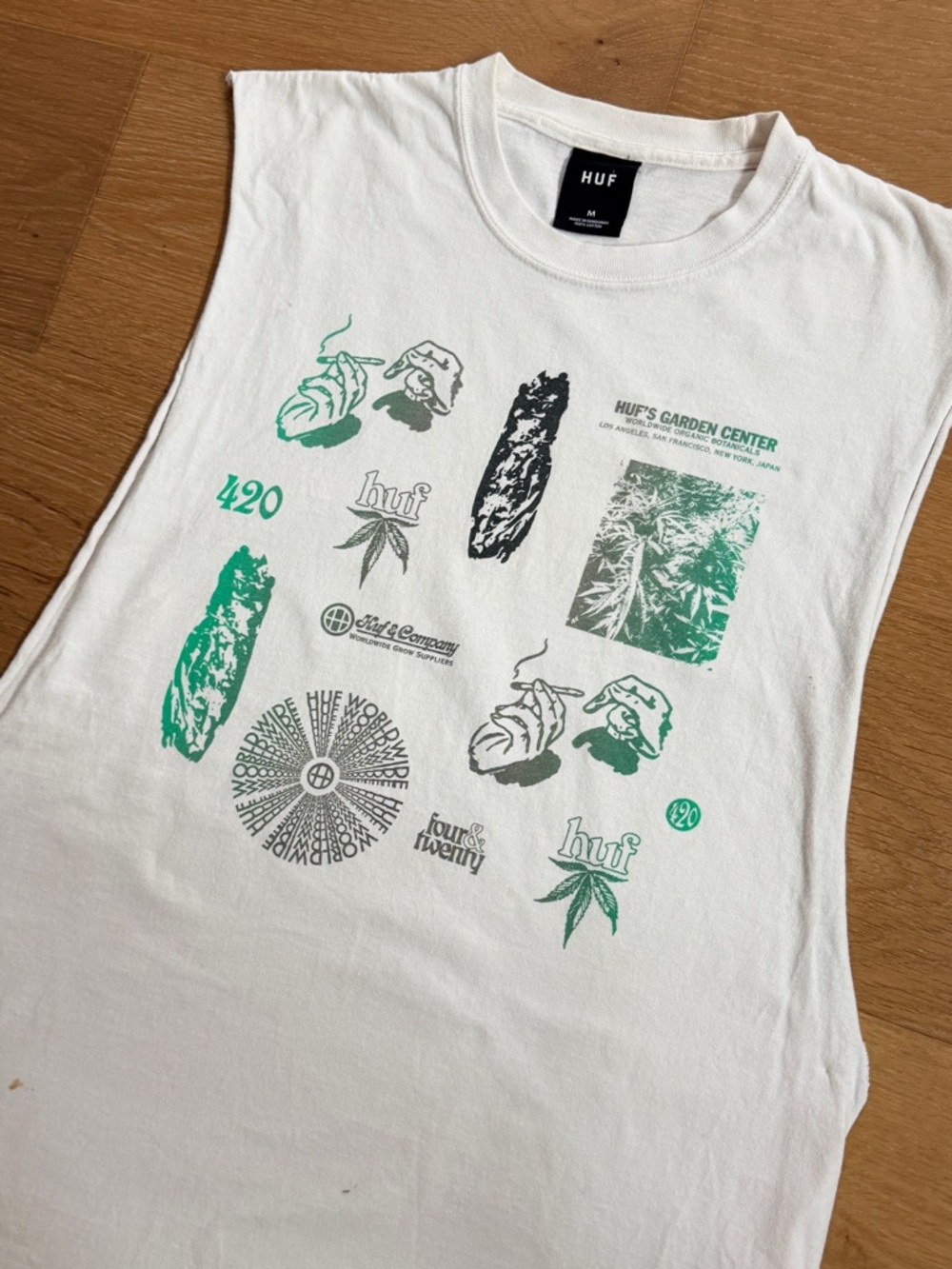 HUF THC: The HUF Company Garden Center 420 Muscle Tank White/Green Print Medium - Picture 2 of 8